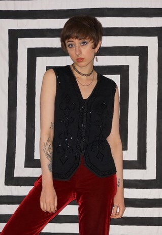 VINTAGE 90'S BEADED KNITTED WAISTCOAT
