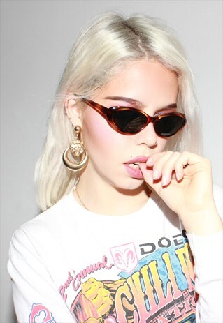 VINTAGE 90S DEADSTOCK TORTOISE SHELL SLIM OVAL SUNGLASSES