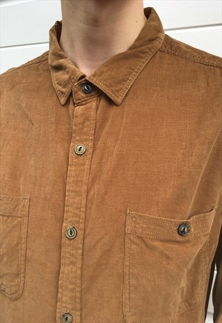 MENS VINTAGE 80S SHIRT LONG SLEEVED BROWN CORDUROY TOP