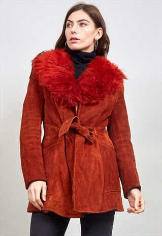 VINTAGE 70'S ORANGE SHEEPSKIN COAT