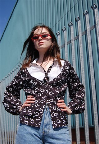 80'S BLACK AND WHITE BLOUSE