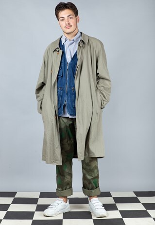 VINTAGE 80'S BURBERRY LINED ARMY GREEN ORIGINAL TRENCH COAT