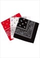 SET OF 3 COLOUR BANDANAS BLACK RED WHITE PAISLEY BANDANA