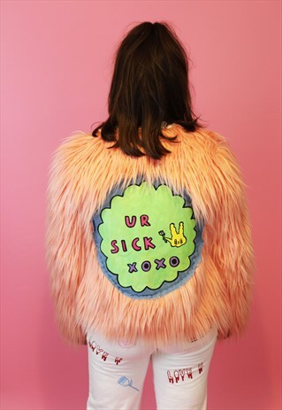 PEACH FLUFFY HAND PAINTED JACKET