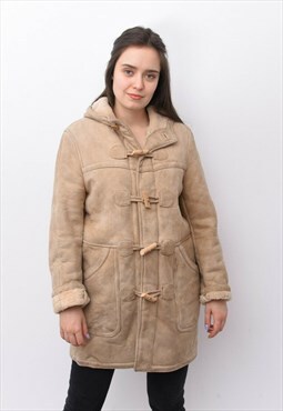 Vintage Sherpa Suede Shearling Lining Duffle Parka Overcoat