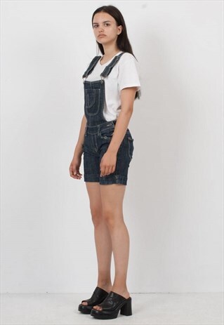VINTAGE BLUE DENIM PLAYSUIT DUNGAREES SHORTS