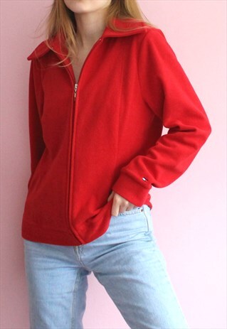 VINTAGE RED TOMMY HILFIGER ZIP UP FLEECE
