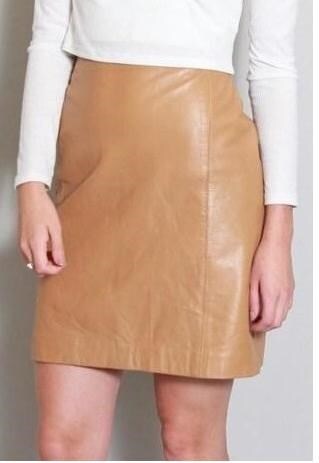 VINTAGE 1980'S AMAZING CAMEL BROWN SOFT LEATHER MINI SKIRT