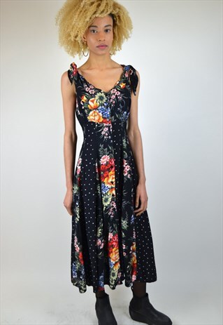VINTAGE 80'S FLOWER PRINT MAXI DRESS