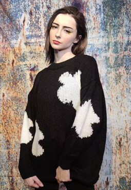 Daisy knitwear sweater floral knitted jumper y2k top black