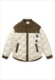 QUILTED BOMBER PADDED SHIRT JACKET BUTTON UP PUFFER IN CREAM