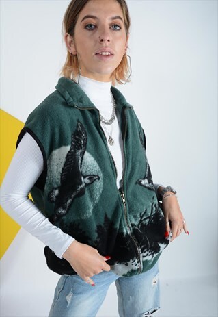 VINTAGE FLEECE SLEEVELESS JACKET GREEN PATTERN