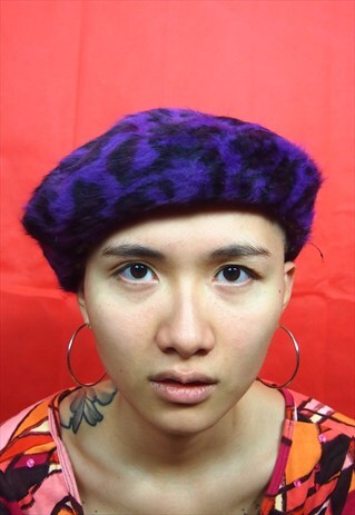 PURPLE PRINT FLUFFY BERET