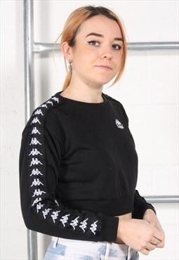 Vintage Kappa Sweatshirt in Black Cropped Jumper Small