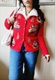 1980S RED EMBROIDERED CHRISTMAS BUTTONS CARDIGAN SWEATER