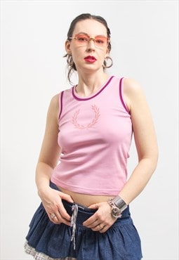 Fred Perry crop top in pink sleeveless blouse