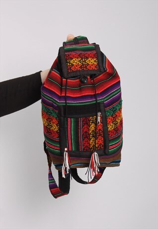 VINTAGE 90S WOVEN PATTERNED FESTIVAL BACKPACK RUCKSACK
