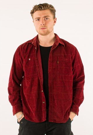 VINTAGE RED CHECKERED CORDUROY SHIRT