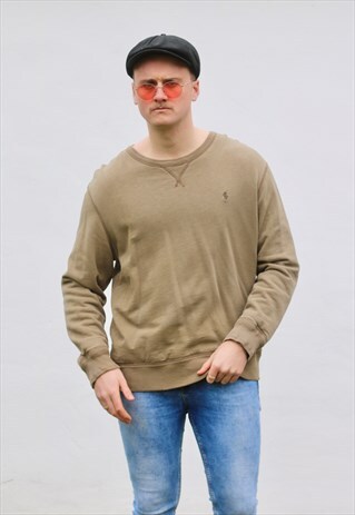 RALPH LAUREN USA ECRU BROWN MINIMALIST SWEATSHIRT