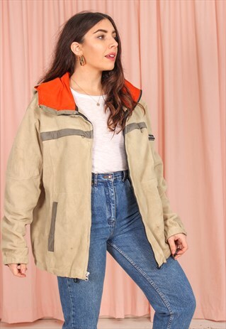 VINTAGE 90S TOMMY HILFIGER FLEECE JACKET IN BEIGE