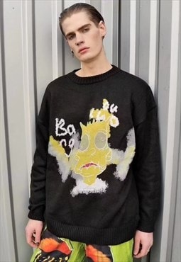 Bart Simpson knitwear cartoon sweater graffiti knittop black