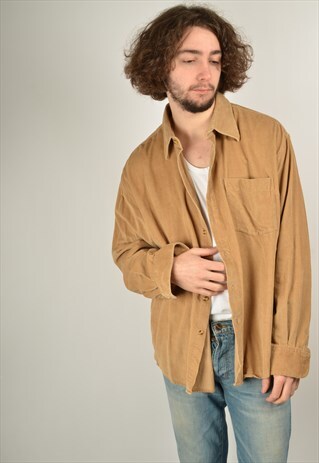 VINTAGE CORDUROY CORD SHIRT IN BEIGE