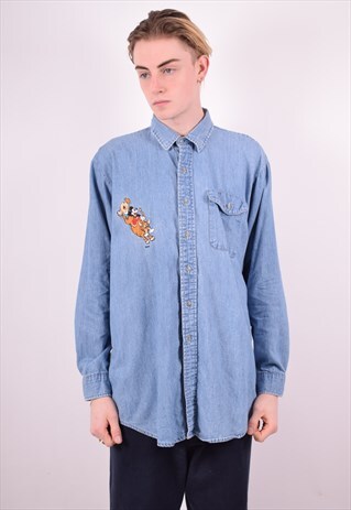 DISNEY MENS VINTAGE DENIM SHIRT LARGE BLUE 90S