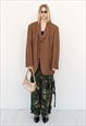 90'S VINTAGE OVERSIZE HOUNDSTOOTH PRINT BLAZER IN TAN TONES