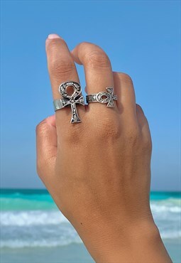 Ankh Key of Life Hieroglyphics Ring in Sterling Silver 925