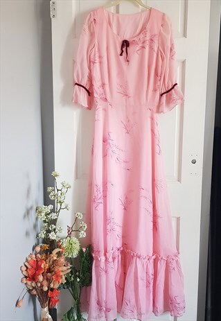 VINTAGE 70S PINK COTTON VOILE PRAIRIE MAXI DRESS