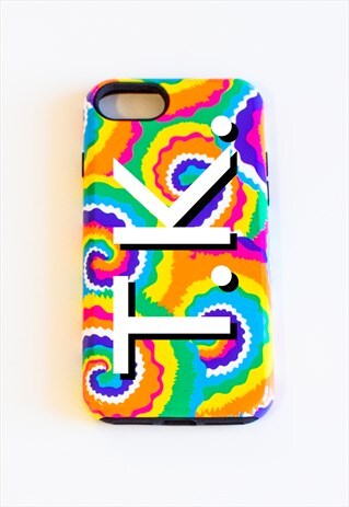 RAINBOW SWIRL PHONE CASE PERSONALISED - 2 LETTER LANDSCAPE