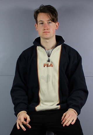 VINTAGE FILA 1/4 ZIP SWEATSHIRT IN NAVY BLUE WITH EMBROIDERE