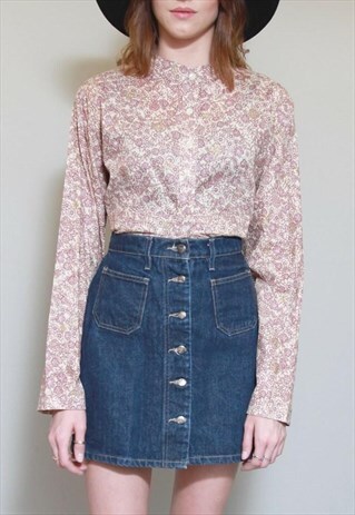 VINTAGE 1970'S BOHO STYLE PURPLE FLORAL COTTON SHIRT