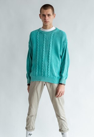 VINTAGE 80S GREEN JUMPER IN FINE KNIT