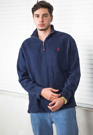 VINTAGE POLO RALPH LAUREN 1/4 ZIP JUMPER LOGO 90S XL 21.1