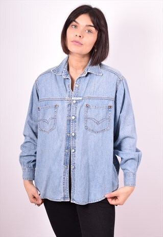 REPLAY WOMENS VINTAGE DENIM SHIRT MEDIUM BLUE 90'S