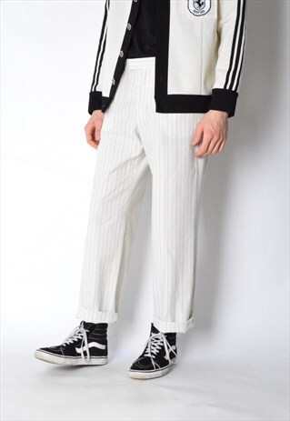 VINTAGE 80S BEIGE STRIPED LINEN BLEND PANTS