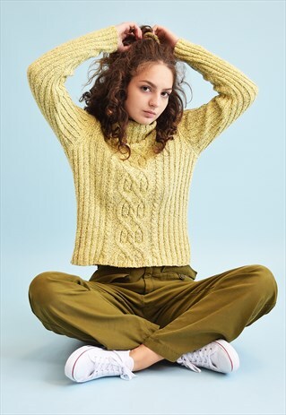 90'S RETRO JAZZY KNIT PASTEL ROLL NECK JUMPER TOP
