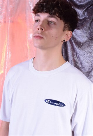 VINTAGE CHAMPION WHITE EMBROIDERED TEE