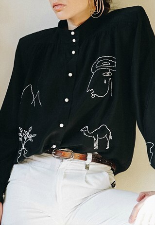 HAND EMBROIDERED BLACK MOROCCAN SHIRT
