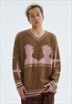 Punk sweater knit grunge jumper distressed rave top brown