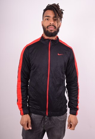 NIKE MENS VINTAGE TRACKSUIT TOP JACKET MEDIUM BLACK 90'S