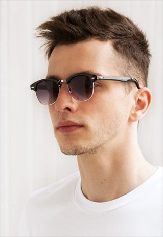 Sunglasses in Black Half Frames With Metal Details Retro Men | Strand ...