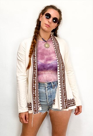 VINTAGE EMBROIDERED BOHEMIAN BROWN & CREAM JACKET