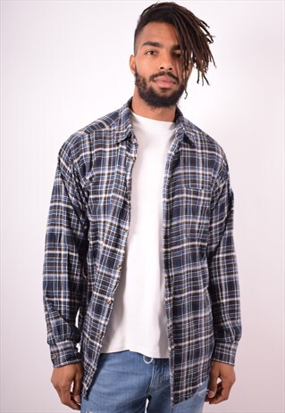 MENS VINTAGE FLANNEL SHIRT LARGE MULTI CHECK 90S
