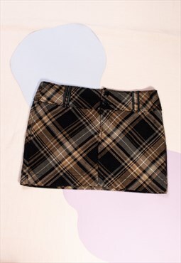Vintage Preppy Skirt Y2K Plaid Mean Girls Mini in Brown