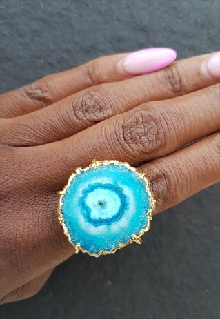 BLUE 'SOLAR POWER' GOLD GEMSTONE STATEMENT RING