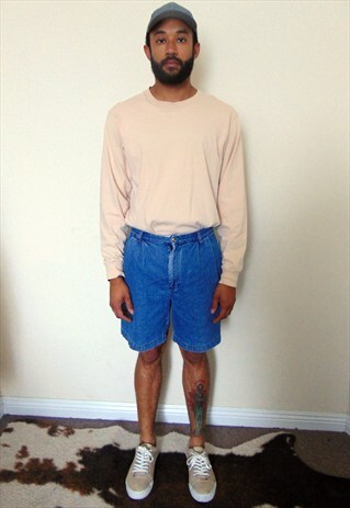 90S CLASSIC MINIMALIST DENIM CHAMBRAY PLEATED SHORTS 30