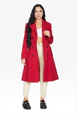 Red Double Breasted Trench Mac Coat