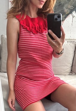 Sonia Rykiel Striped Red And White Knit Dress - M